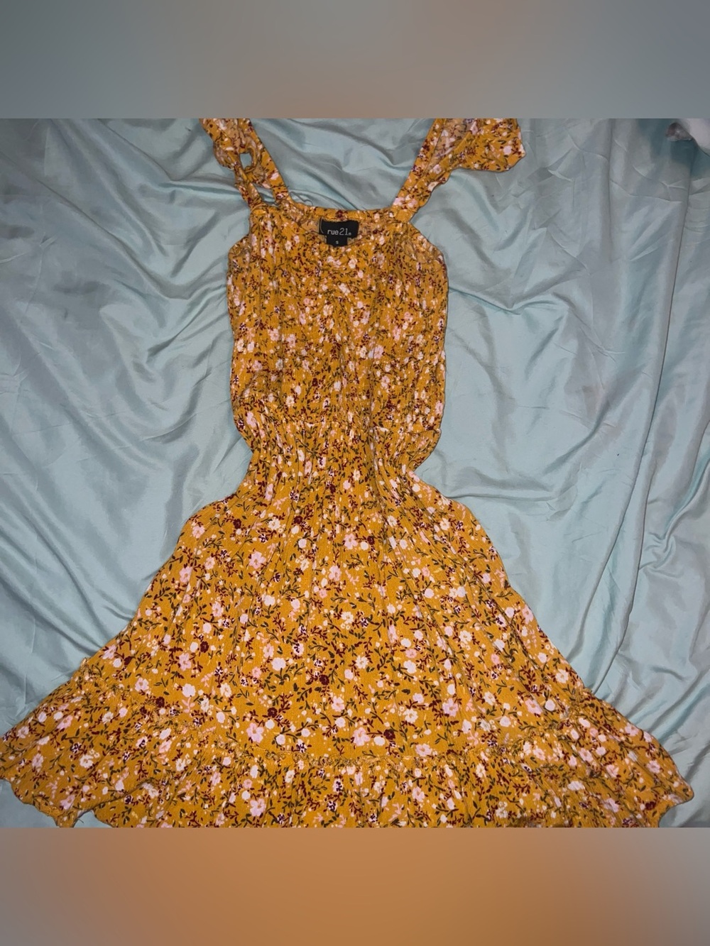 Rue21 Mustard Floral Midi Dress with Pink Accents
